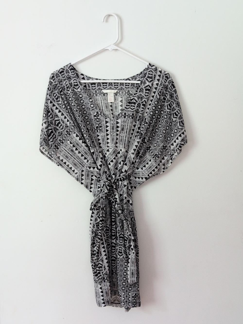 H&M Black and White Geometric Tie-Front Tunic